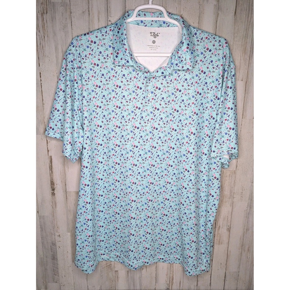 1764 Golf Polo Shirt Men's 3XL Drinks Cocktails Performance All Over Print Aqua‎